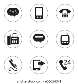 Set Of 9 Editable Phone Icons. Includes Symbols Such As Transceiver, Share Display, 24 Hour Servicing And More. Can Be Used For Web, Mobile, UI And Infographic Design.