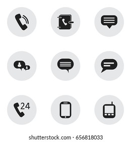 Set Of 9 Editable Phone Icons. Includes Symbols Such As Transceiver, Tablet, Chat And More. Can Be Used For Web, Mobile, UI And Infographic Design.