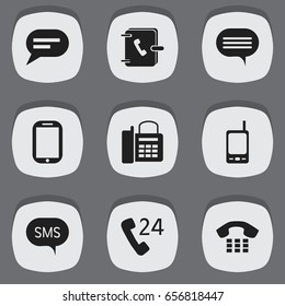 Set Of 9 Editable Phone Icons. Includes Symbols Such As Tablet, Forum, Message And More. Can Be Used For Web, Mobile, UI And Infographic Design.