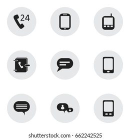 Set Of 9 Editable Phone Icons. Includes Symbols Such As Address Notebook, Mobile, Transceiver And More. Can Be Used For Web, Mobile, UI And Infographic Design.