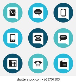 Set Of 9 Editable Phone Icons. Includes Symbols Such As Comment, Forum, Mobile And More. Can Be Used For Web, Mobile, UI And Infographic Design.