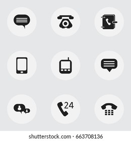 Set Of 9 Editable Phone Icons. Includes Symbols Such As Call, Chat, Smartphone And More. Can Be Used For Web, Mobile, UI And Infographic Design.