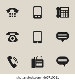 Set Of 9 Editable Phone Icons. Includes Symbols Such As Call, Forum, Office Telephone And More. Can Be Used For Web, Mobile, UI And Infographic Design.