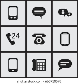 Set Of 9 Editable Phone Icons. Includes Symbols Such As Calling Device, Retro Telecommunication, 24 Hour Servicing And More. Can Be Used For Web, Mobile, UI And Infographic Design.