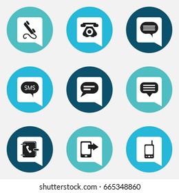 Set Of 9 Editable Phone Icons. Includes Symbols Such As Forum, Message, Retro Telecommunication And More. Can Be Used For Web, Mobile, UI And Infographic Design.