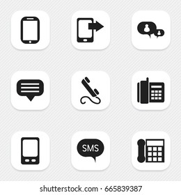 Set Of 9 Editable Phone Icons. Includes Symbols Such As Chat, Home Cellphone, Chatting And More. Can Be Used For Web, Mobile, UI And Infographic Design.