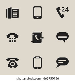Set Of 9 Editable Phone Icons. Includes Symbols Such As Forum, Call, Tablet And More. Can Be Used For Web, Mobile, UI And Infographic Design.