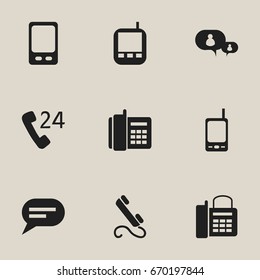 Set Of 9 Editable Phone Icons. Includes Symbols Such As Comment, Chatting, 24 Hour Servicing And More. Can Be Used For Web, Mobile, UI And Infographic Design.