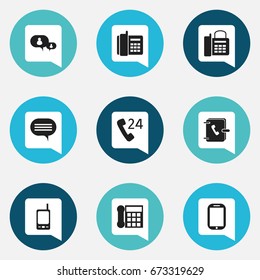 Set Of 9 Editable Phone Icons. Includes Symbols Such As Forum, Calling Device, Home Cellphone And More. Can Be Used For Web, Mobile, UI And Infographic Design.