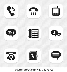 Set Of 9 Editable Phone Icons. Includes Symbols Such As Address Notebook, Forum, Transceiver And More. Can Be Used For Web, Mobile, UI And Infographic Design.