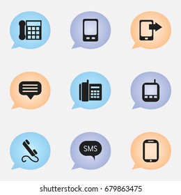 Set Of 9 Editable Phone Icons. Includes Symbols Such As Home Cellphone, Message, Phone And More. Can Be Used For Web, Mobile, UI And Infographic Design.