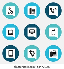 Set Of 9 Editable Phone Icons. Includes Symbols Such As Phone, Smartphone, Home Cellphone And More. Can Be Used For Web, Mobile, UI And Infographic Design.