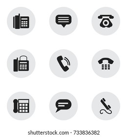 Set Of 9 Editable Phone Icons. Includes Symbols Such As Office Telephone, Call, Calling Device And More. Can Be Used For Web, Mobile, UI And Infographic Design.