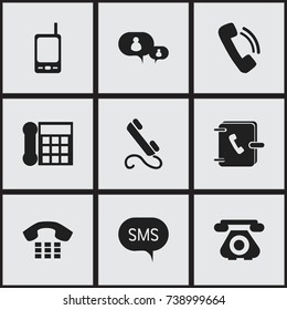Set Of 9 Editable Phone Icons. Includes Symbols Such As Radio Talkie, Calling Device, Phone And More. Can Be Used For Web, Mobile, UI And Infographic Design.