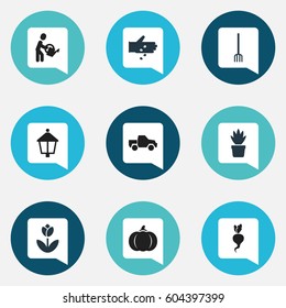 Set Of 9 Editable Planting Icons. Includes Symbols Such As Hay Fork, Pot Bush, Seed Planting And More. Can Be Used For Web, Mobile, UI And Infographic Design.