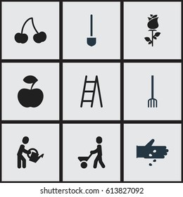 Set Of 9 Editable Planting Icons. Includes Symbols Such As Spade, Fresh Fruit, Seed Planting And More. Can Be Used For Web, Mobile, UI And Infographic Design.