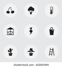 Set Of 9 Editable Planting Icons. Includes Symbols Such As Tree, Radish, Stairway And More. Can Be Used For Web, Mobile, UI And Infographic Design.