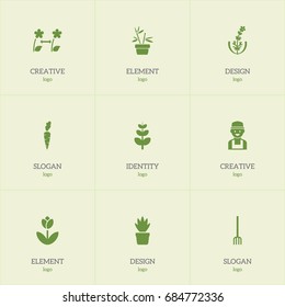 Set Of 9 Editable Planting Icons. Includes Symbols Such As Leaves, Pot Bush, Hay Fork And More. Can Be Used For Web, Mobile, UI And Infographic Design.