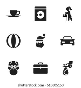 Set Of 9 Editable Relatives Icons. Includes Symbols Such As Laundress, Child, Automobile And More. Can Be Used For Web, Mobile, UI And Infographic Design.