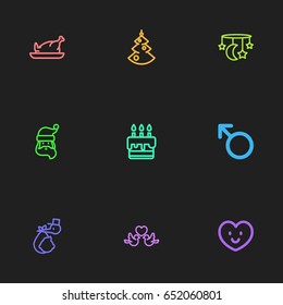 Set Of 9 Editable Relatives Icons. Includes Symbols Such As Baby Mobile, Lovers, Brings And More. Can Be Used For Web, Mobile, UI And Infographic Design.