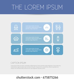 Set Of 9 Editable Relatives Icons. Includes Symbols Such As Lovers, Home, Seat And More. Can Be Used For Web, Mobile, UI And Infographic Design.