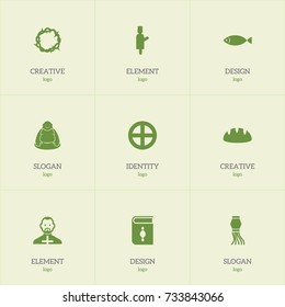 Set Of 9 Editable Religion Icons. Includes Symbols Such As Baguette, Fish, Begging And More. Can Be Used For Web, Mobile, UI And Infographic Design.