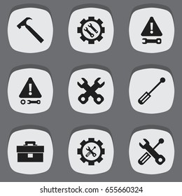 Set Of 9 Editable Repair Icons. Includes Symbols Such As Spanner, Screwdriver, Screwdriver Wrench And More. Can Be Used For Web, Mobile, UI And Infographic Design.