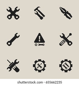 Set Of 9 Editable Repair Icons. Includes Symbols Such As Wrench, Wrench Hammer, Build Equipment And More. Can Be Used For Web, Mobile, UI And Infographic Design.