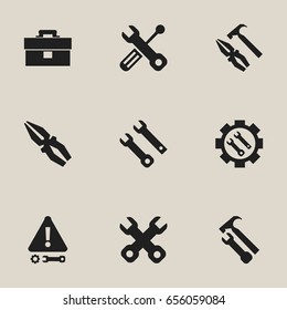 Set Of 9 Editable Repair Icons. Includes Symbols Such As Wrench Hammer, Portfolio, Caution And More. Can Be Used For Web, Mobile, UI And Infographic Design.