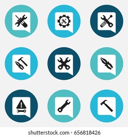 Set Of 9 Editable Repair Icons. Includes Symbols Such As Utility, Build Equipment, Fix Tool And More. Can Be Used For Web, Mobile, UI And Infographic Design.