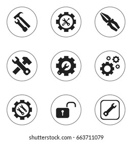 Set Of 9 Editable Repair Icons. Includes Symbols Such As Cogwheels, Screwdriver Wrench, Settings And More. Can Be Used For Web, Mobile, UI And Infographic Design.