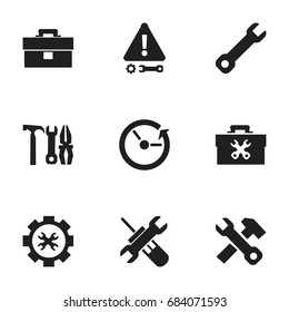 Set Of 9 Editable Repair Icons. Includes Symbols Such As Options, Wrench, Caution And More. Can Be Used For Web, Mobile, UI And Infographic Design.