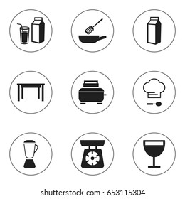 Set Of 9 Editable Restaurant Icons. Includes Symbols Such As Toaster, Lactose, Desk And More. Can Be Used For Web, Mobile, UI And Infographic Design.