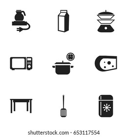 Set Of 9 Editable Restaurant Icons. Includes Symbols Such As Fridge, Saucepan, Desk And More. Can Be Used For Web, Mobile, UI And Infographic Design.