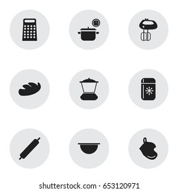 Set Of 9 Editable Restaurant Icons. Includes Symbols Such As Dough, Grater, Mixer And More. Can Be Used For Web, Mobile, UI And Infographic Design.