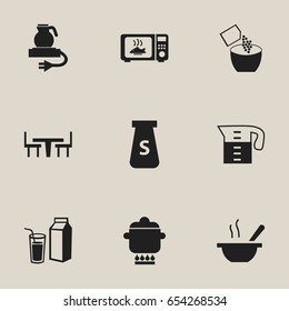 Set Of 9 Editable Restaurant Icons. Includes Symbols Such As Water Jug, Bowl, Microwave And More. Can Be Used For Web, Mobile, UI And Infographic Design.
