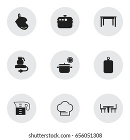 Set Of 9 Editable Restaurant Icons. Includes Symbols Such As Water Jug, Dining Table, Potholder And More. Can Be Used For Web, Mobile, UI And Infographic Design.