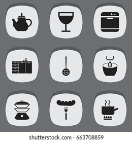 Set Of 9 Editable Restaurant Icons. Includes Symbols Such As Cooking Pot, Stir, Furniture And More. Can Be Used For Web, Mobile, UI And Infographic Design.