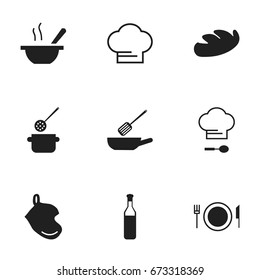 Set Of 9 Editable Restaurant Icons. Includes Symbols Such As Plate, Bowl, Frying Pan And More. Can Be Used For Web, Mobile, UI And Infographic Design.