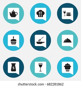 Set Of 9 Editable Restaurant Icons. Includes Symbols Such As Muffin, Teapot, Goblet And More. Can Be Used For Web, Mobile, UI And Infographic Design.