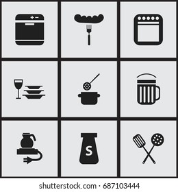 Set Of 9 Editable Restaurant Icons. Includes Symbols Such As Electric Kettle, Ale, Skimmer And More. Can Be Used For Web, Mobile, UI And Infographic Design.