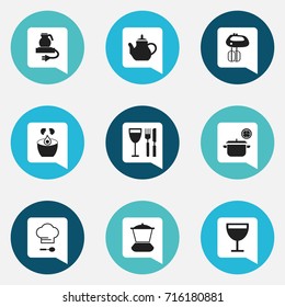 Set Of 9 Editable Restaurant Icons. Includes Symbols Such As Mixer, Tableware, Break Eggs And More. Can Be Used For Web, Mobile, UI And Infographic Design.