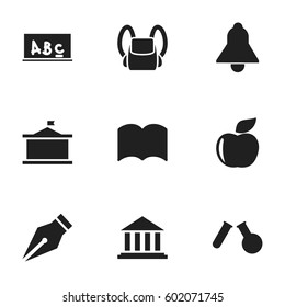 Set Of 9 Editable School Icons. Includes Symbols Such As Fresh Fruit, School Board, Phial And More. Can Be Used For Web, Mobile, UI And Infographic Design.