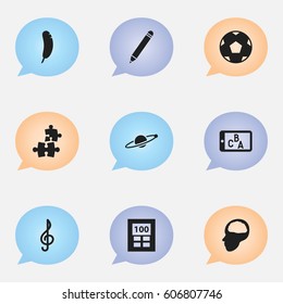 Set Of 9 Editable School Icons. Includes Symbols Such As Propeller, Jigsaw, Calculator And More. Can Be Used For Web, Mobile, UI And Infographic Design.