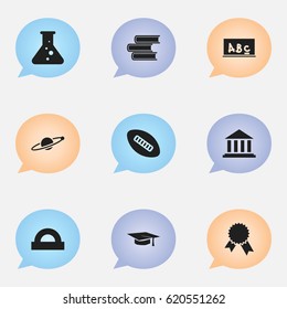 Set Of 9 Editable School Icons. Includes Symbols Such As Museum, Library, Chemistry And More. Can Be Used For Web, Mobile, UI And Infographic Design.
