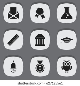 Set Of 9 Editable School Icons. Includes Symbols Such As First Place, Courtroom, Chemistry And More. Can Be Used For Web, Mobile, UI And Infographic Design.