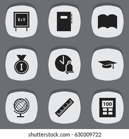 Set Of 9 Editable School Icons. Includes Symbols Such As Blackboard, Calculator, First Place And More. Can Be Used For Web, Mobile, UI And Infographic Design.