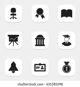 Set Of 9 Editable School Icons. Includes Symbols Such As First Place, Chart Board, Certification And More. Can Be Used For Web, Mobile, UI And Infographic Design.