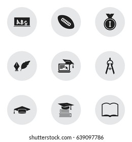 Set Of 9 Editable School Icons. Includes Symbols Such As Book, First Place, School Board And More. Can Be Used For Web, Mobile, UI And Infographic Design.