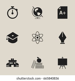 Set Of 9 Editable School Icons. Includes Symbols Such As Ceremony, Earth Planet, Kindergarten And More. Can Be Used For Web, Mobile, UI And Infographic Design.